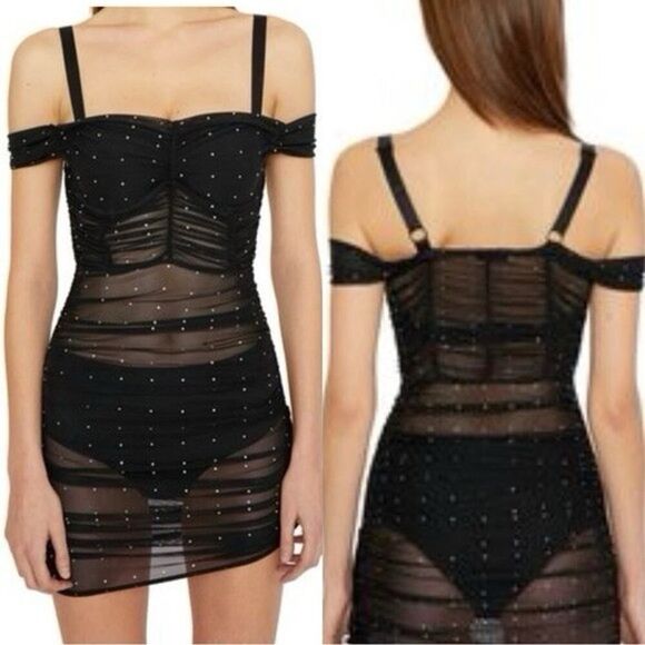 Danielle Guizio Lynx Embellished Mesh Dress XS Jennie Blackpink Mini crystal - Picture 2 of 13